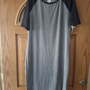 LuLaRoe Julia Grey and Black Midi Dress